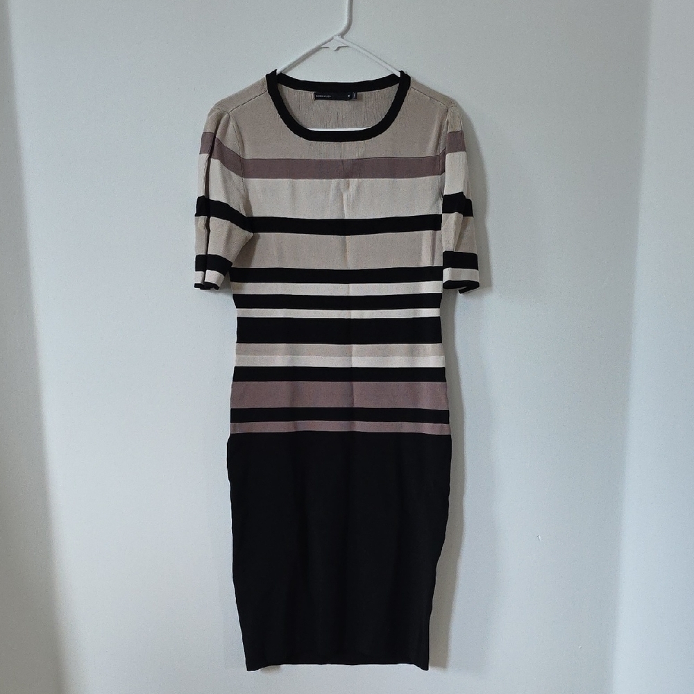 Karen Millen Black and Cream Striped Midi Dress